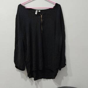 Tacera Black Blouse with Zipper Accent